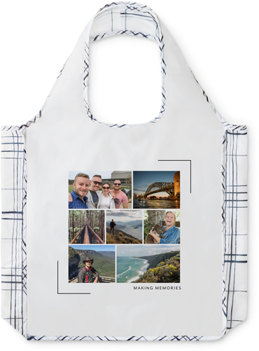 Simple Corners Reusable Shopping Bag, Plaid, White