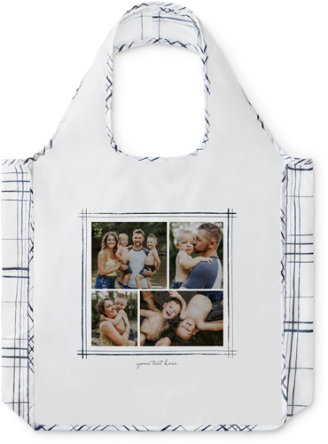 Simple Rustic Border Reusable Shopping Bag, Plaid, White