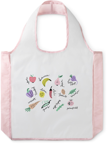 Produce Doodles Reusable Shopping Bag, Blush, Multicolor