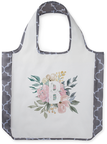 Floral Initial Reusable Shopping Bag, Classic Mosaic, Pink