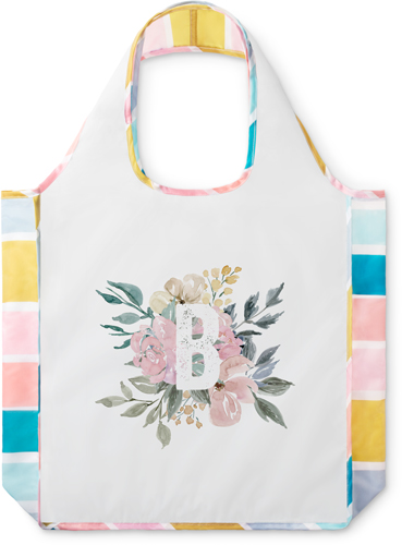 Floral Initial Reusable Shopping Bag, Stripe, Pink