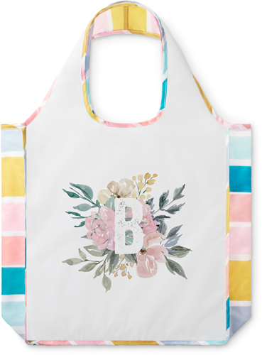 Floral Initial Reusable Shopping Bag, Stripe, Pink, priscilla