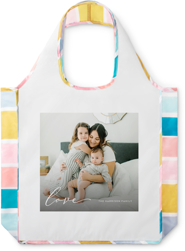 Contemporary Love Script Reusable Shopping Bag, Stripe, White