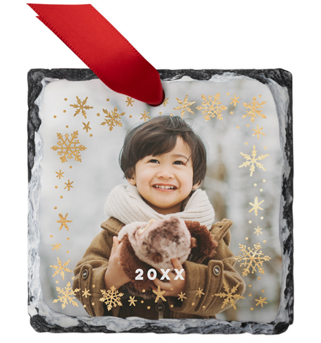 Snowflake Overlay Slate Ornament, Yellow, Square