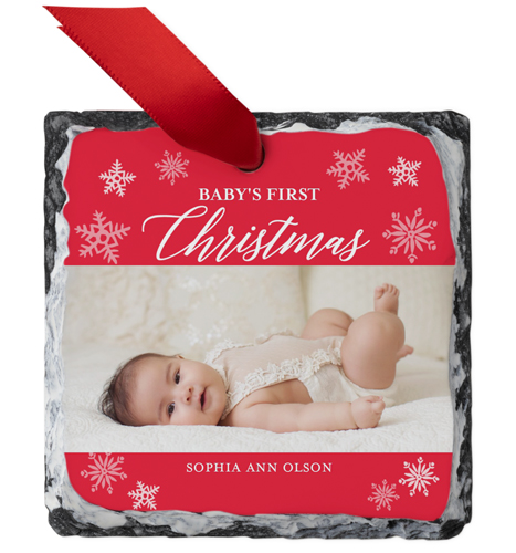 Baby's First Year Christmas Slate Ornament, Red, Square Ornament