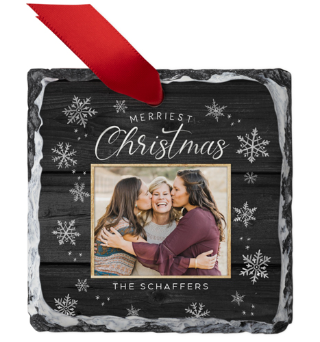 Dark Wood Snowflake Slate Ornament, Gray, Square, charcoal