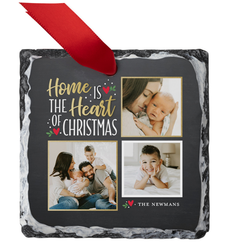 Heart of Christmas Slate Ornament, Gray, Square