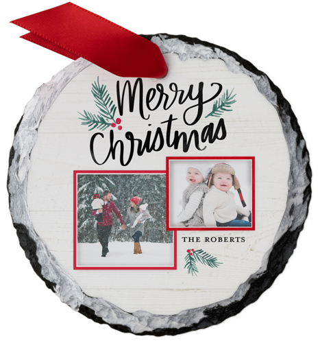 Merry and Bright Christmas Slate Ornament, Red, Circle