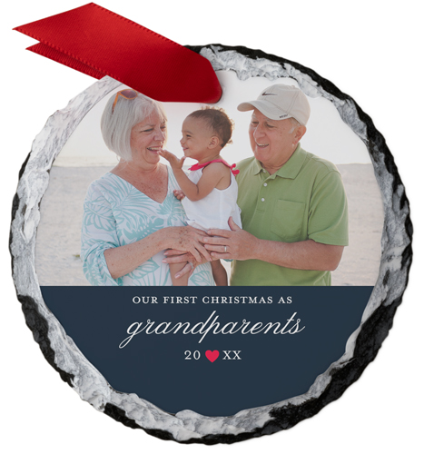 First Christmas Grandparents Slate Ornament, Black, Circle