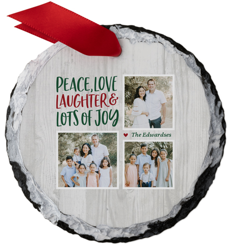 Peace Love Joy Rustic Slate Ornament, Gray, Circle Ornament