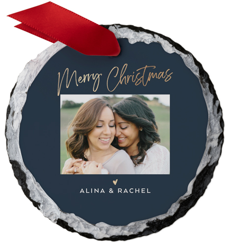 Simple Script Greeting Slate Ornament, Black, Circle