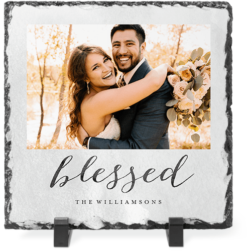 Blessed Scripted Slate Plaque, 8x8, Gray, iron