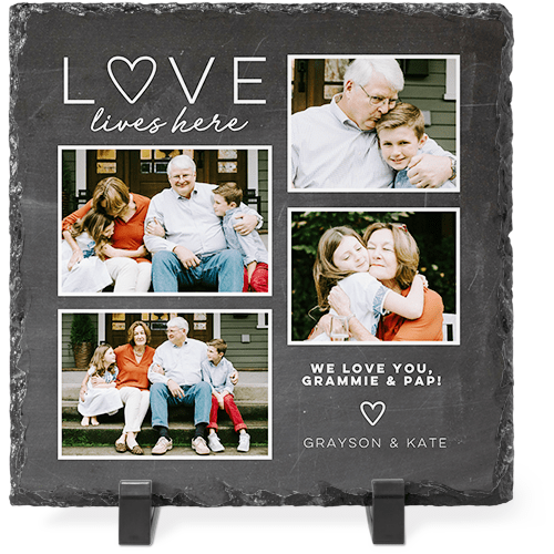 Love Lives Here Slate Plaque, 8x8, Gray