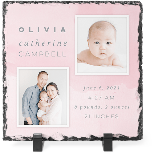 Welcome Baby Watercolor Slate Plaque, 8x8, Pink, powder pink