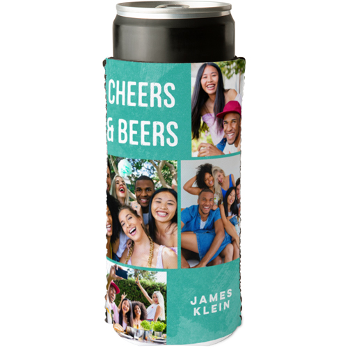 Cheers and Beers Slim Can Cooler, Slim Can Cooler, Blue, teal