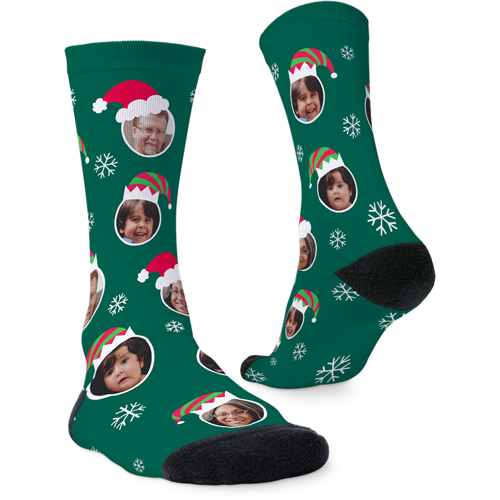 Festive Floating Faces Custom Socks, Green