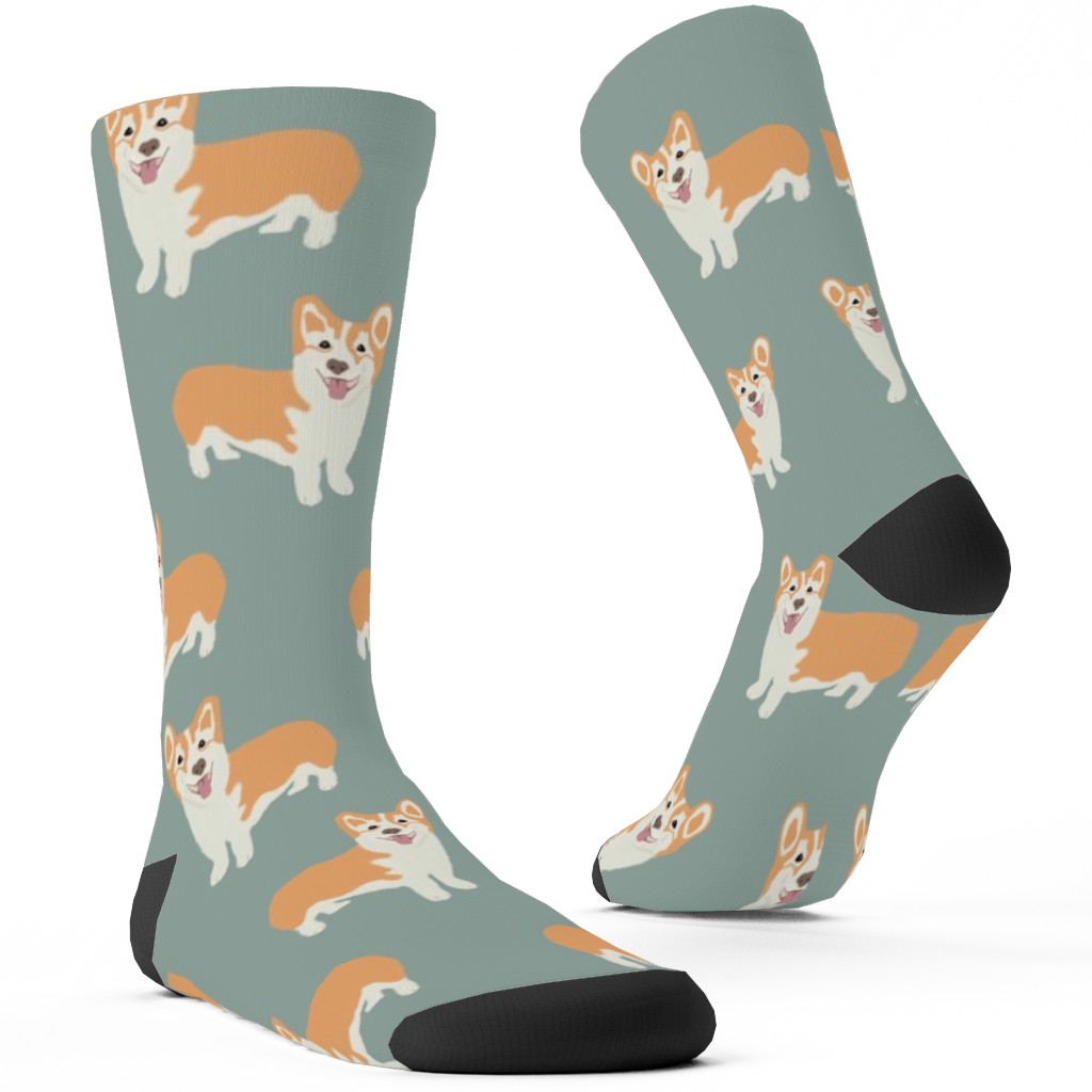 Corgi Custom Socks, Green, Basil