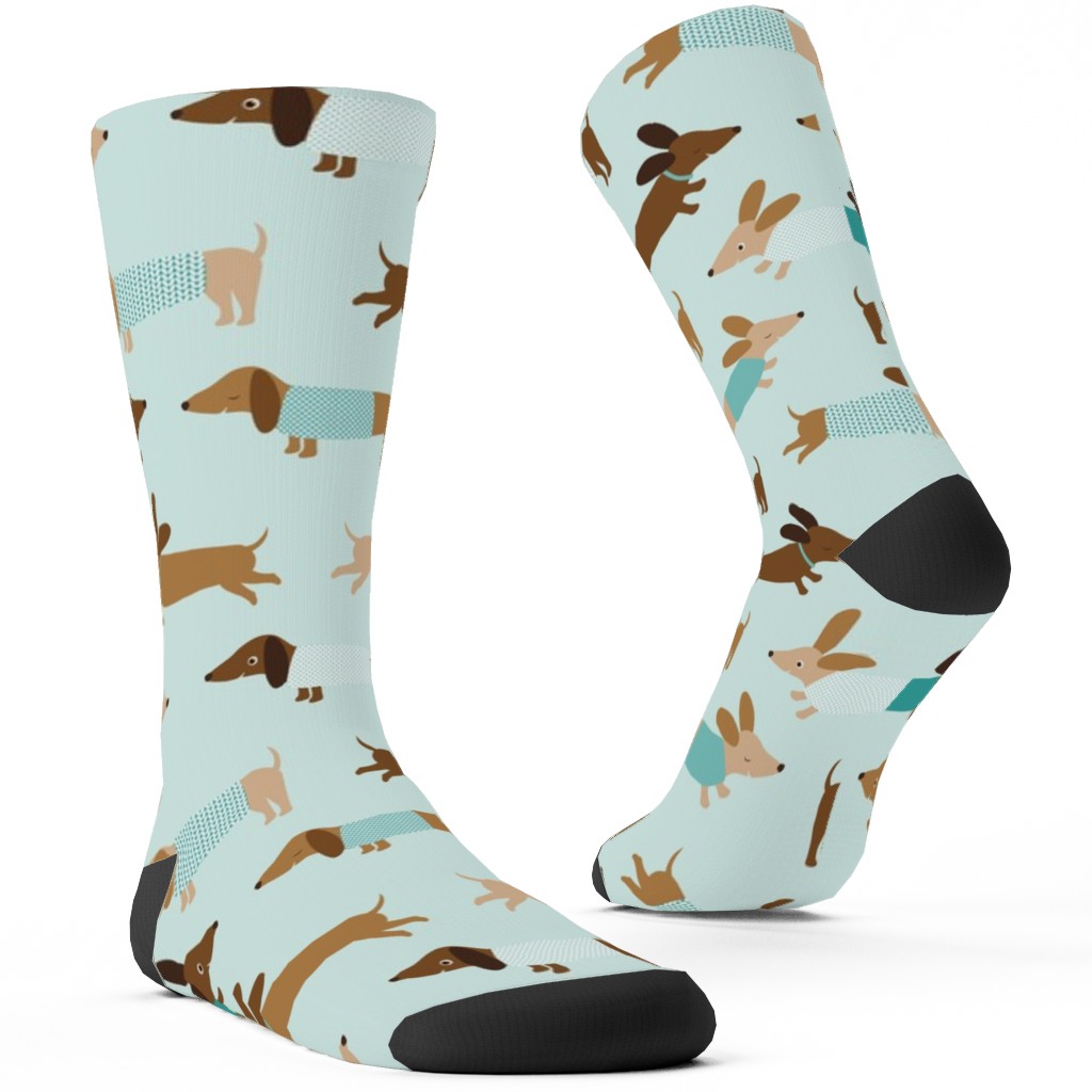 Daschunds Custom Socks, Blue, Lightest Turquoise