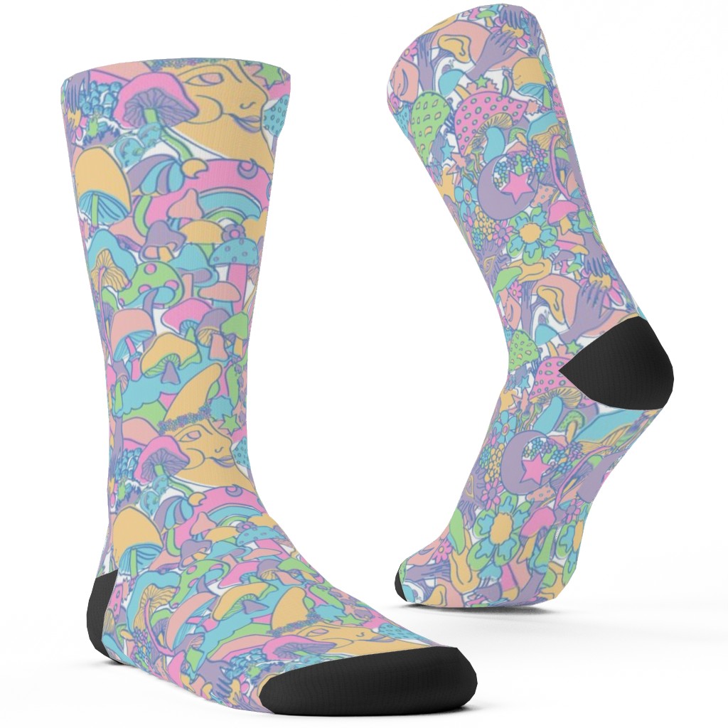 Magical Mushroom World - Pastel Custom Socks, Multicolor
