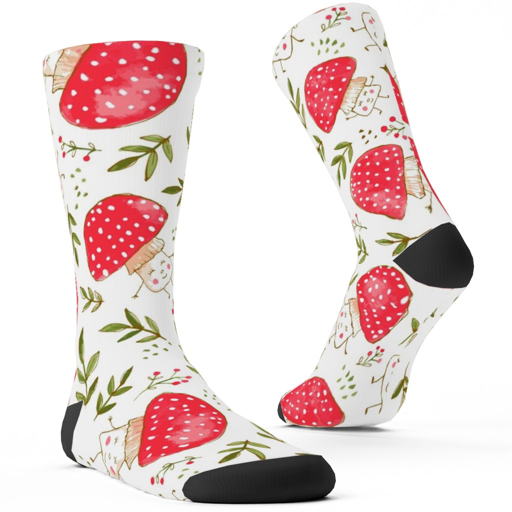 the Happiest Little Mushrooms - Red Custom Socks, Red, Red