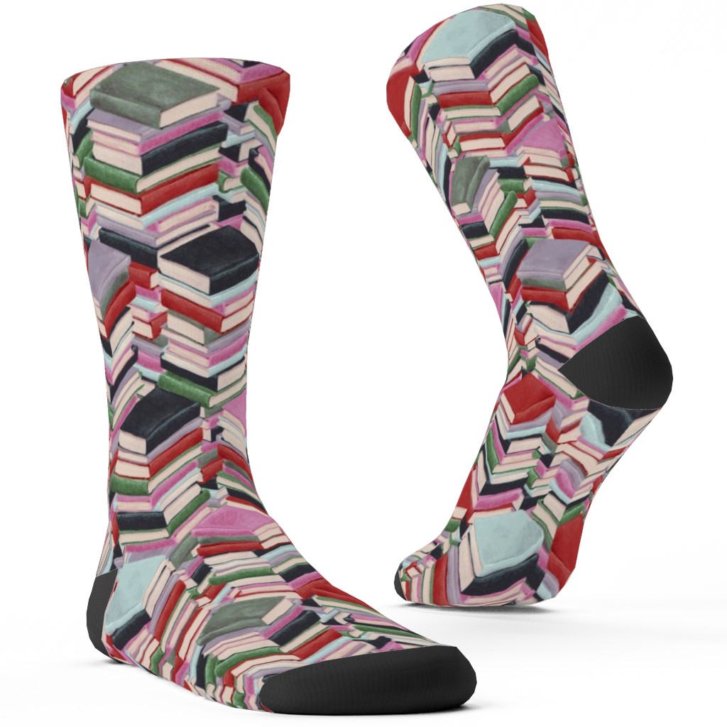 Book Stacks Custom Socks, Red