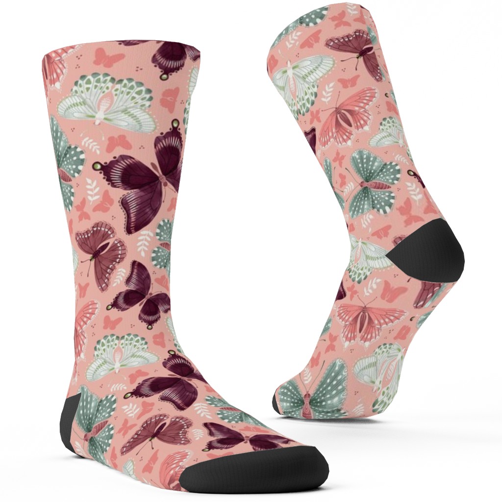 Romantic Butterflies - Pink Custom Socks, Pink