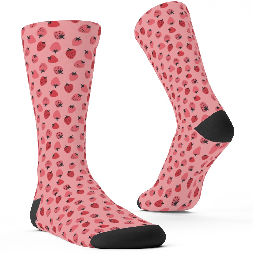 Red Strawberries - Pink Custom Socks, Pink