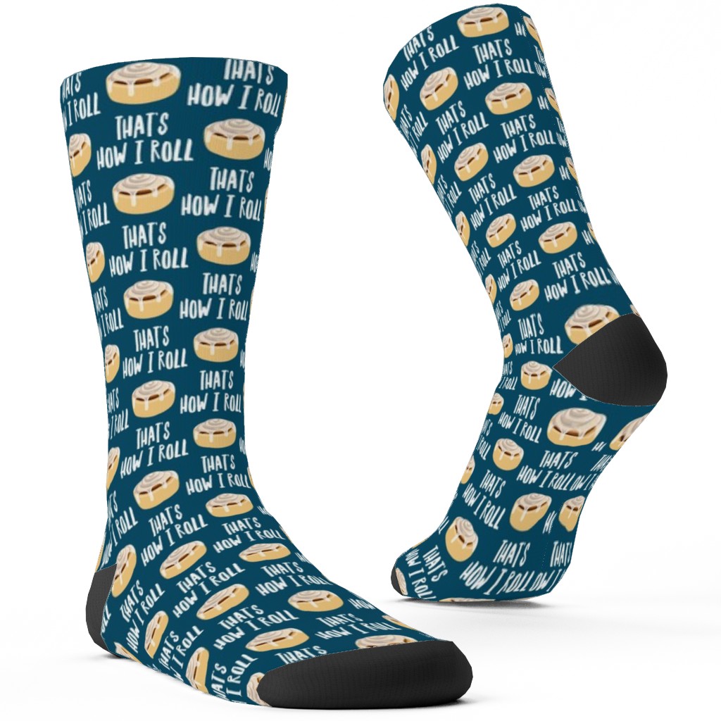 Cinnamon Roll - That's How I Roll - Dark Blue Custom Socks, Blue, True Blue