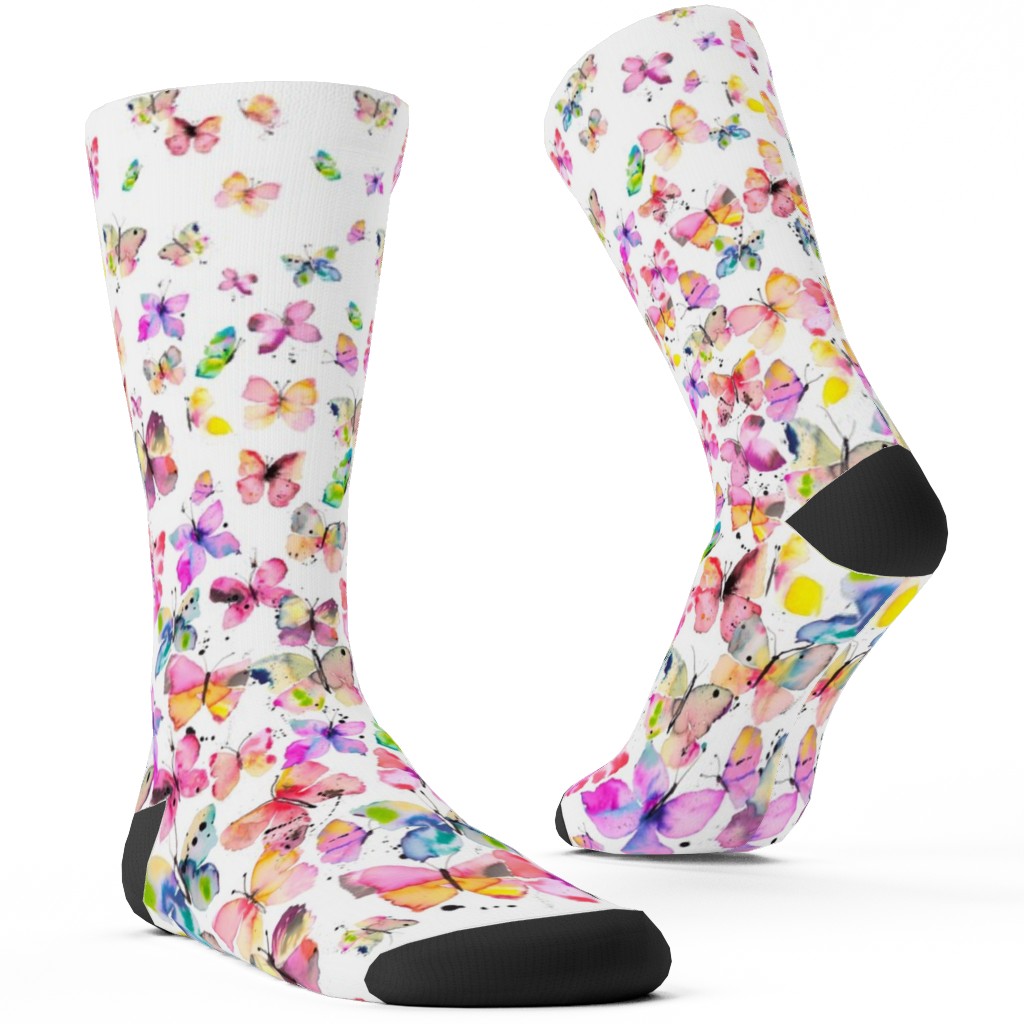 Watercolor Butterflies - Multicolor Custom Socks, Multicolor