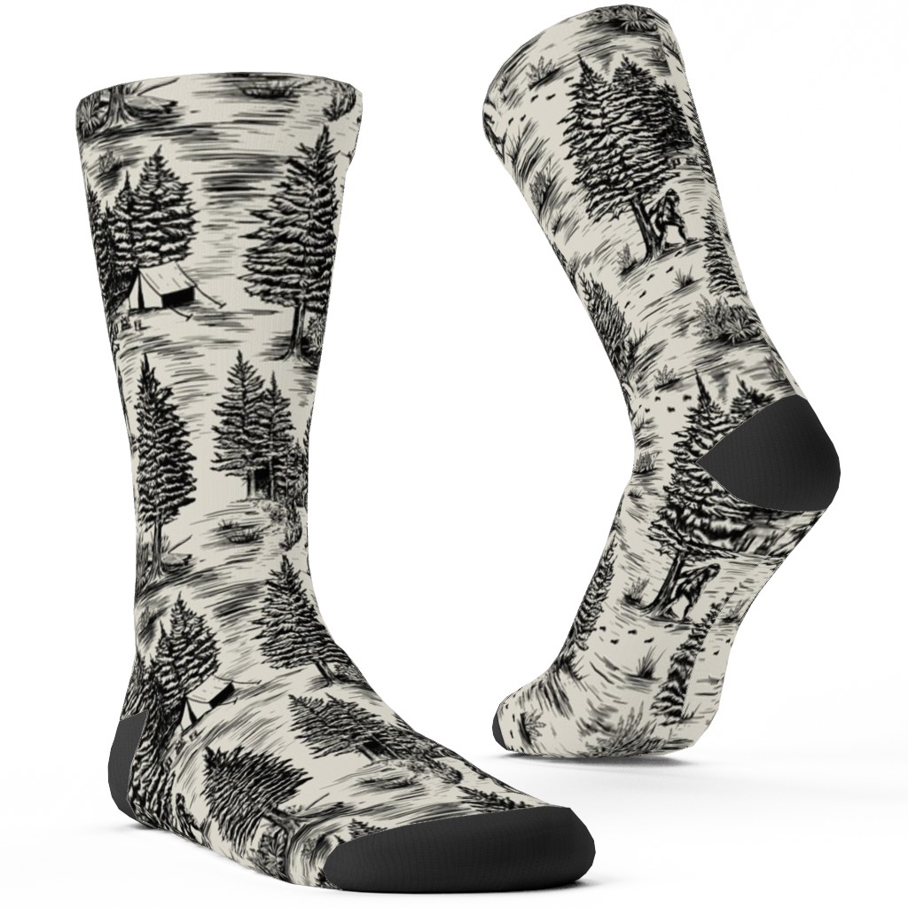 Bigfoot Sasquatch Toile De Jouy Custom Socks, Black