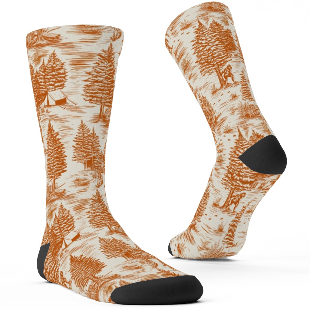 Bigfoot Sasquatch Toile De Jouy Custom Socks, Orange