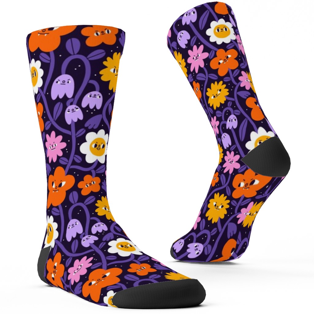 Extremely Wicked, Evil and Vile Halloween Garden - Purple Custom Socks, Purple
