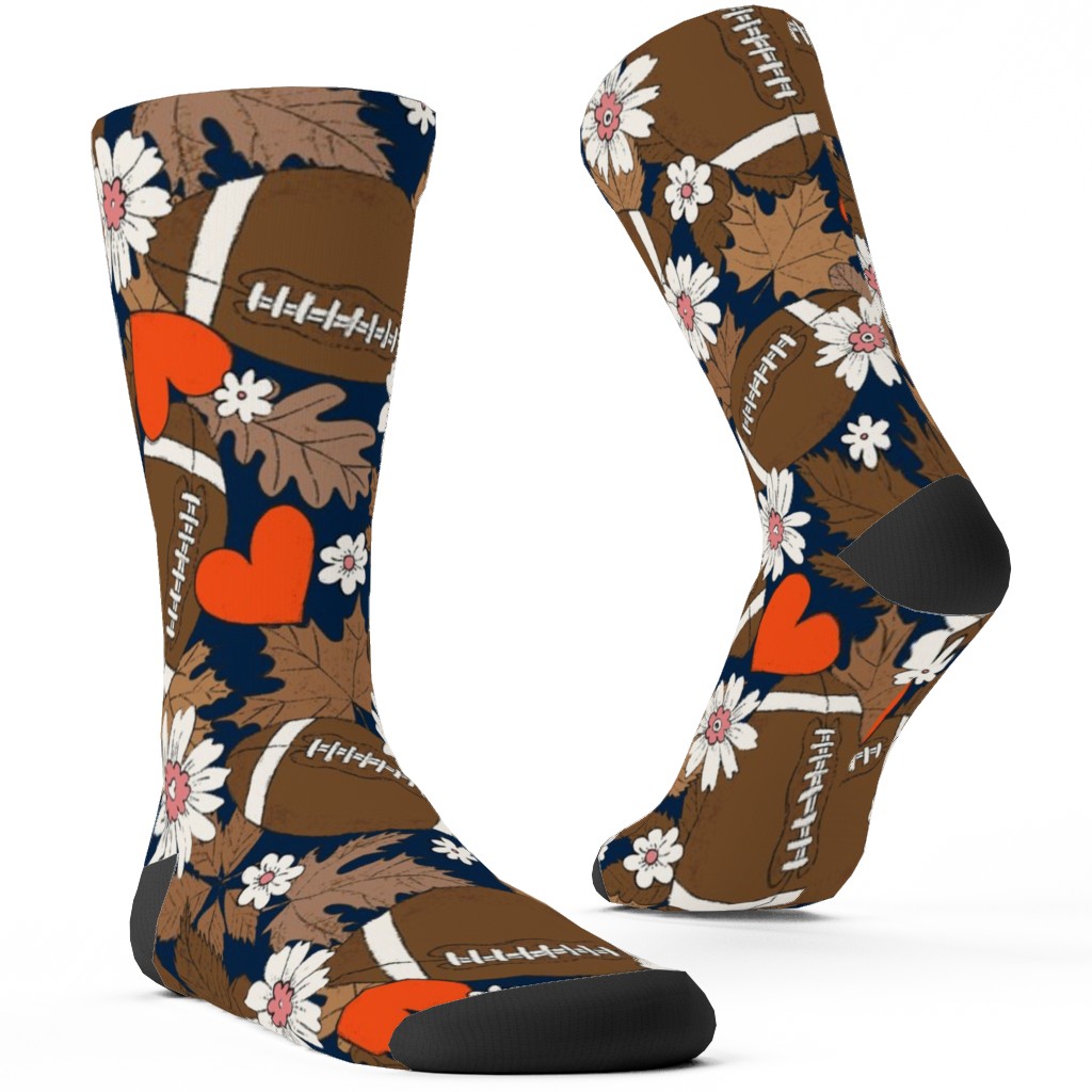 Football Fall and Florals Custom Socks, Black