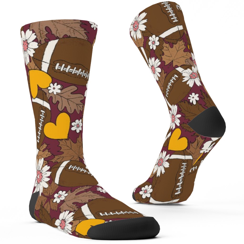 Football Fall and Florals Custom Socks, Brown