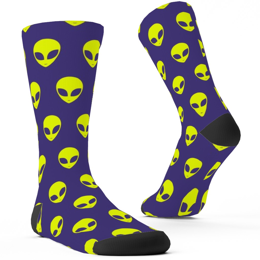 Retro Alien Heads Custom Socks, Purple, Hyacinth