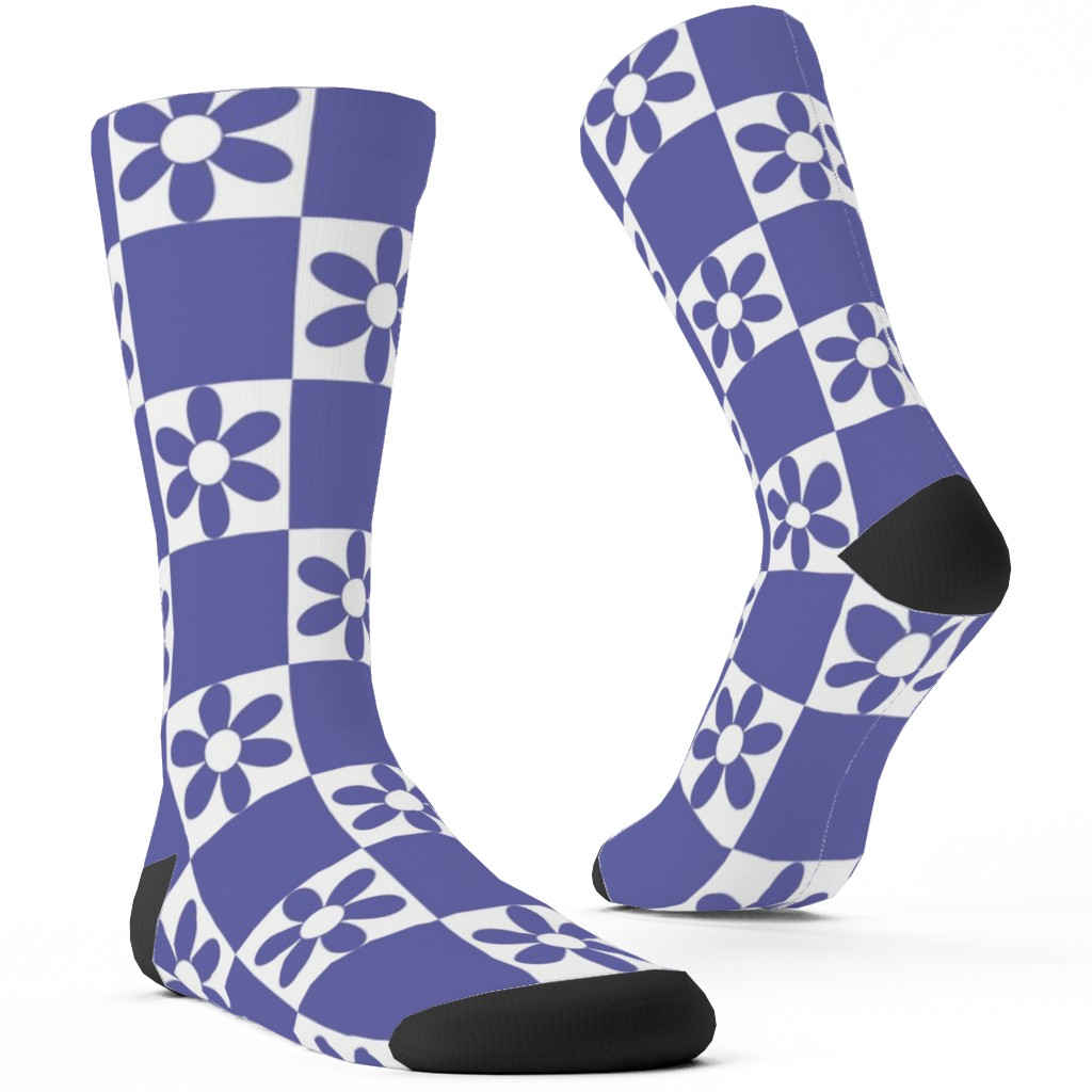 Daisy Checkerboard Custom Socks, Purple