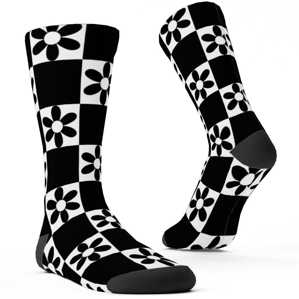 Daisy Checkerboard Custom Socks, Black, Black