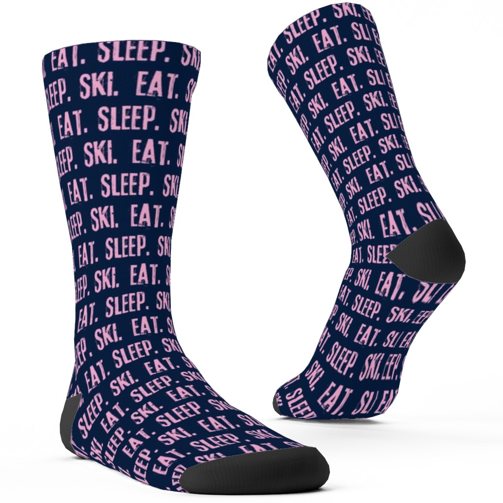 Eat Sleep Ski Custom Socks, Blue