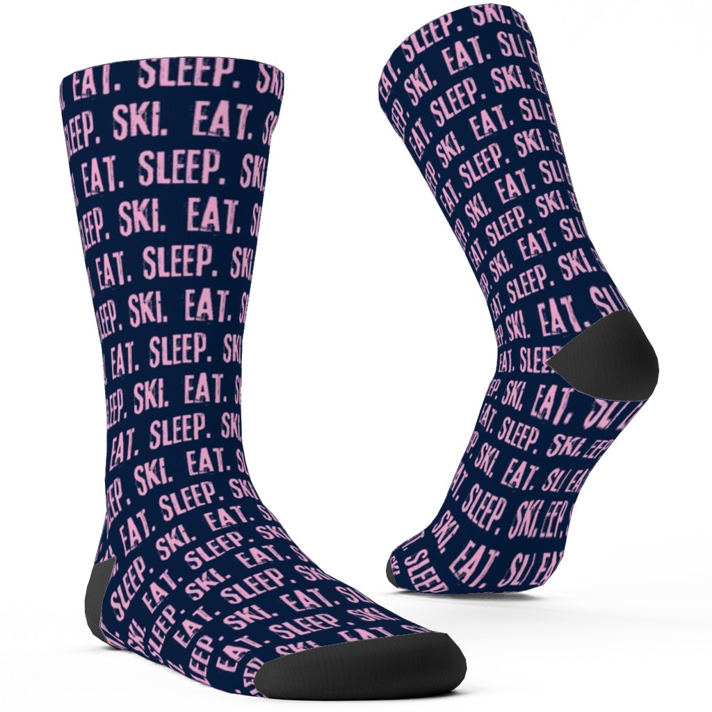 Eat Sleep Ski Custom Socks, Blue, Penelope
