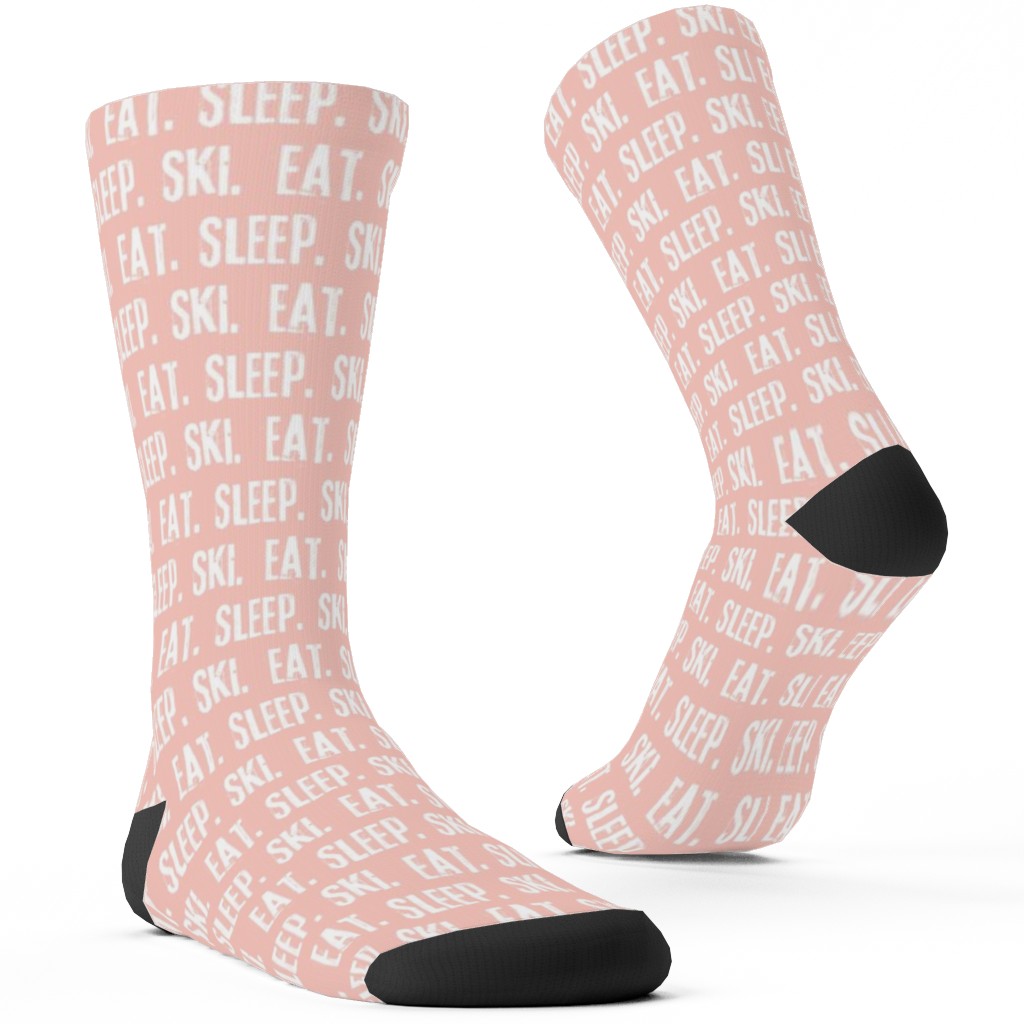 Eat Sleep Ski Custom Socks, Pink, Tea Rose