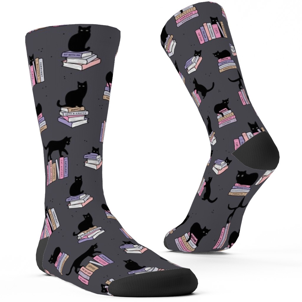Cats and Books Custom Socks, Gray