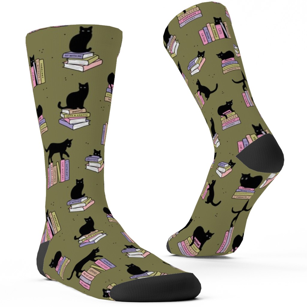 Cats and Books Custom Socks, Green