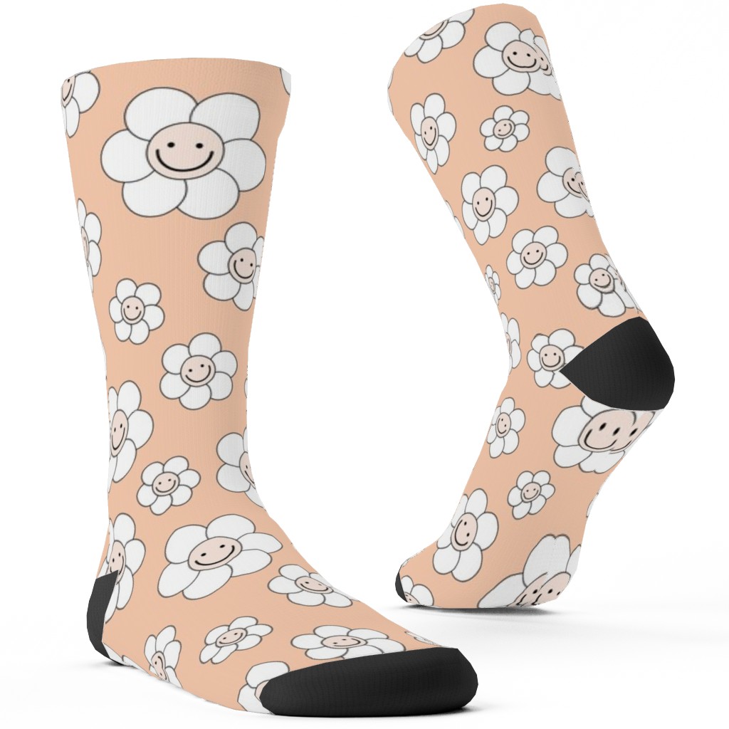Sweet Smiling Daisies Custom Socks, Pink, Fair Weather