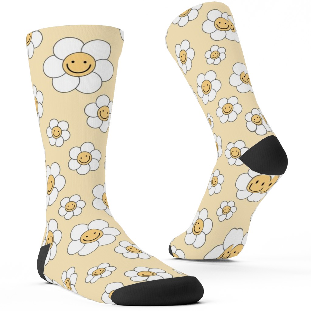 Sweet Smiling Daisies Custom Socks, Yellow
