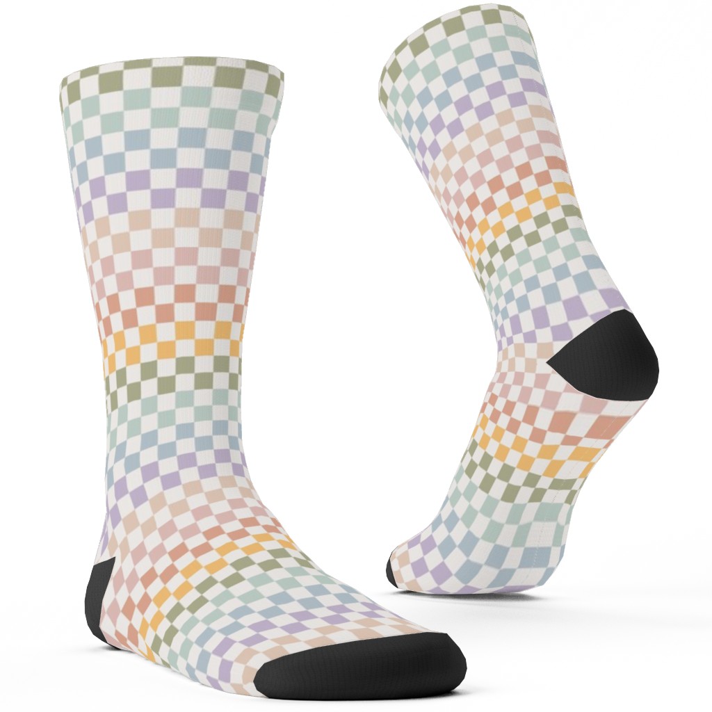 Boho Rainbow Checks Plaid - Multi Custom Socks, Multicolor