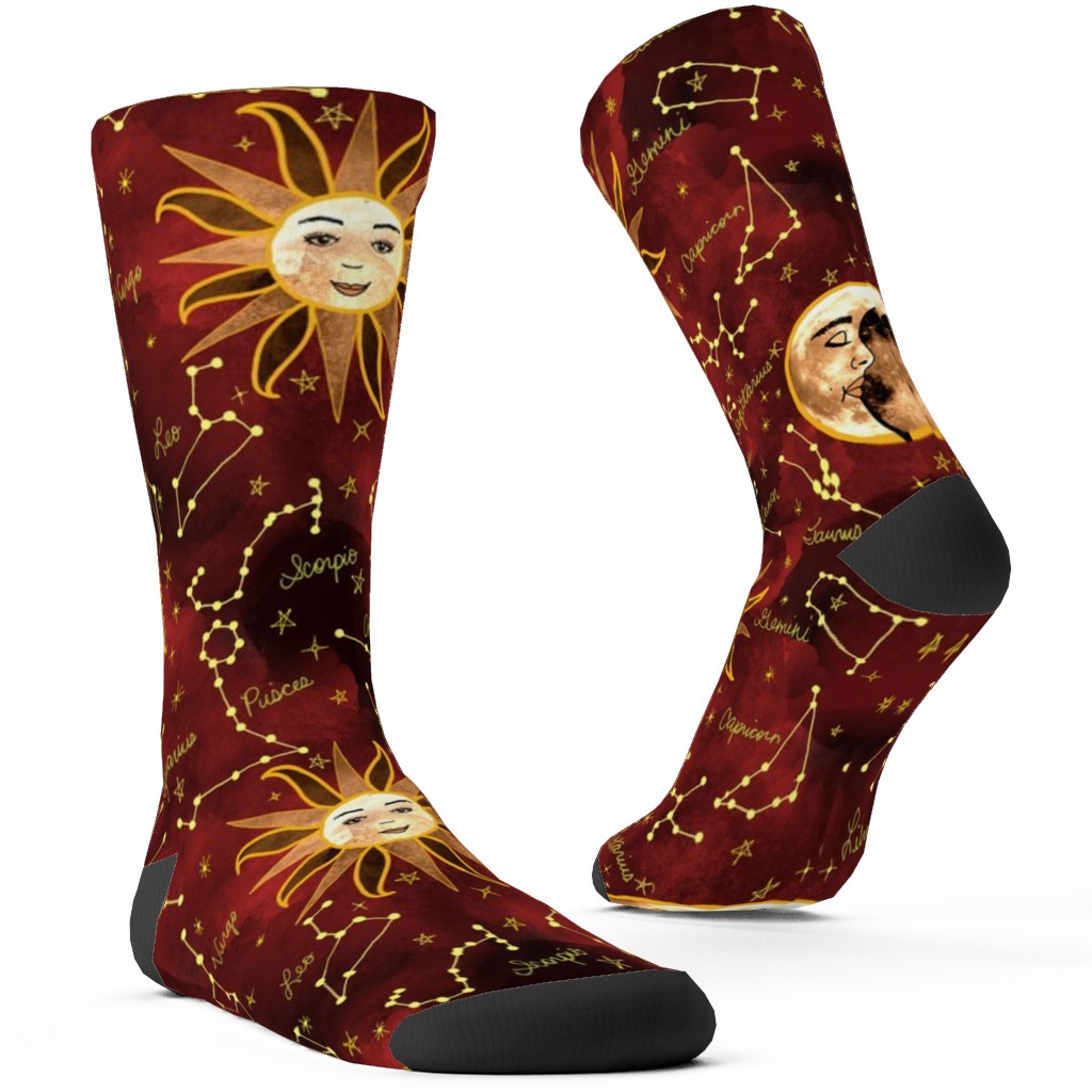 Celestial Star Signs Custom Socks, Red