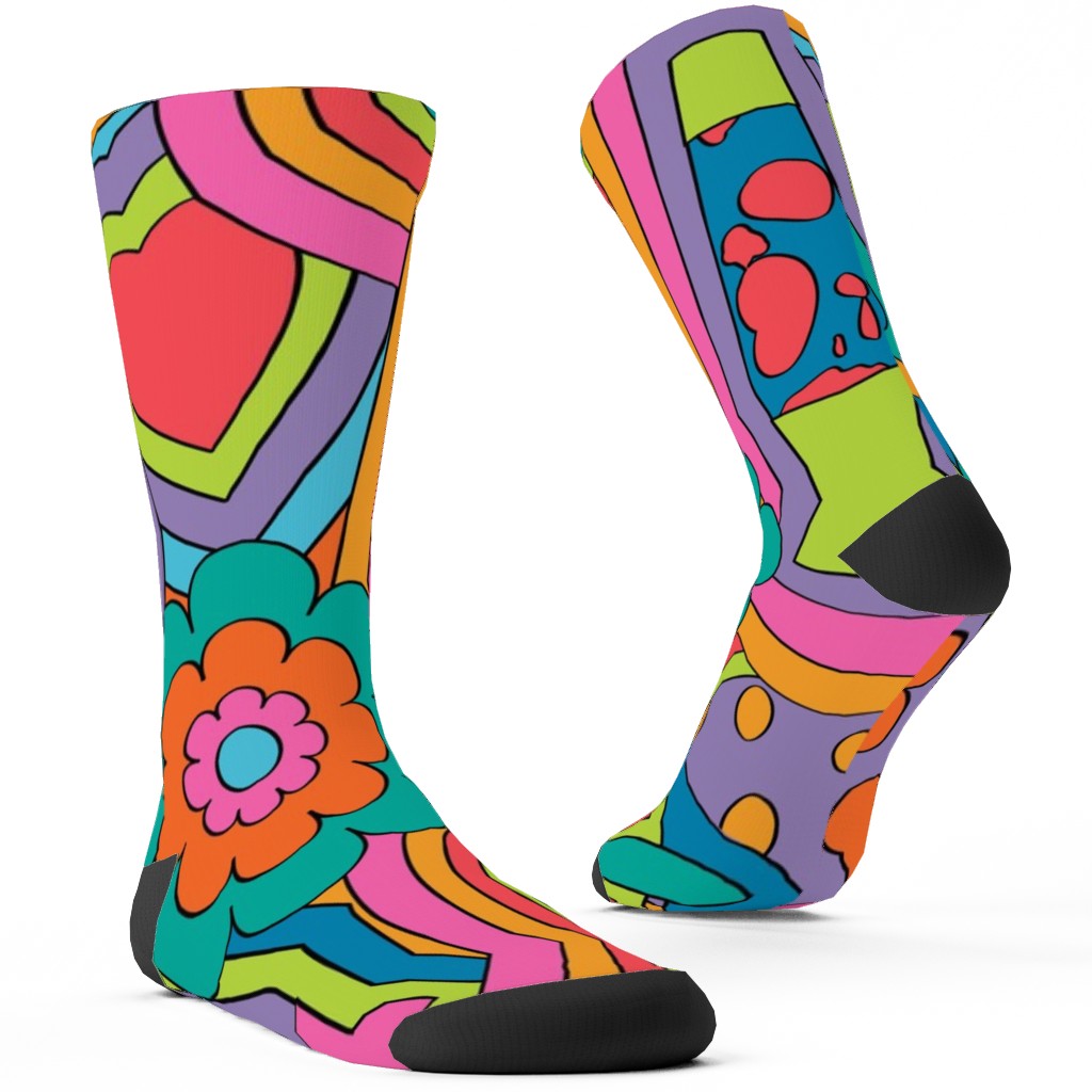 Psychedelic 60s Rainbow - Neon Custom Socks, Multicolor