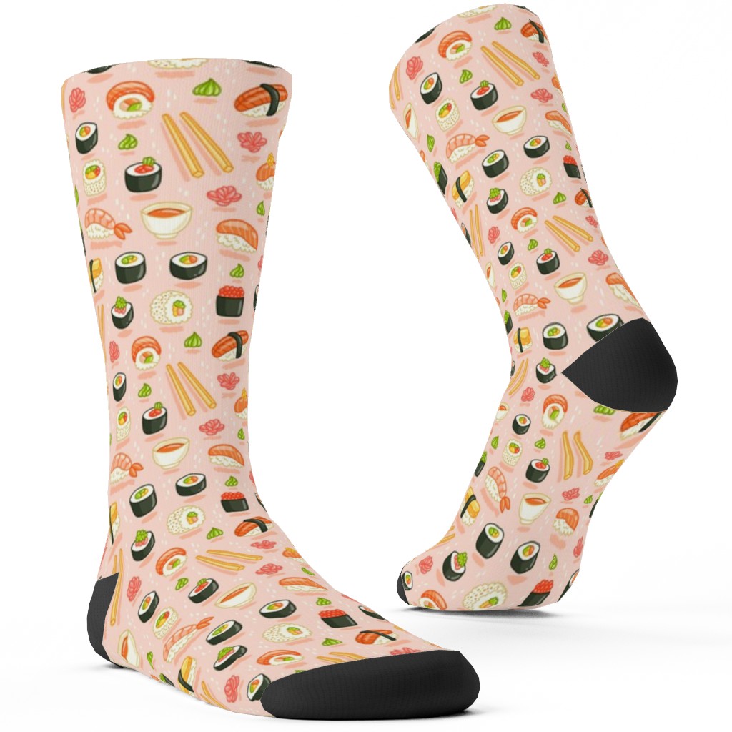 Sushi and Rolls - Pink Custom Socks, Pink