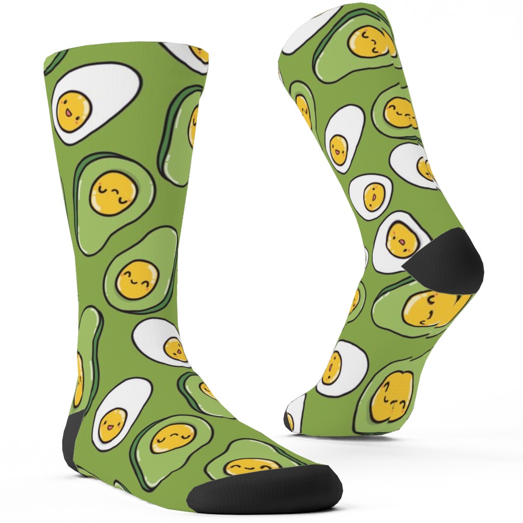Cute Egg and Avocado - Green Custom Socks, Green