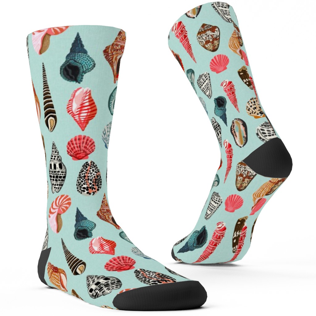 Seashells Beach Summer - Mint Custom Socks, Multicolor